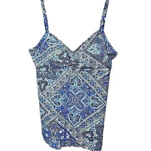 Krista Blue Tankini Swim Top Sz S Mosaic Water Colors Padded Bra Ajustable Strap